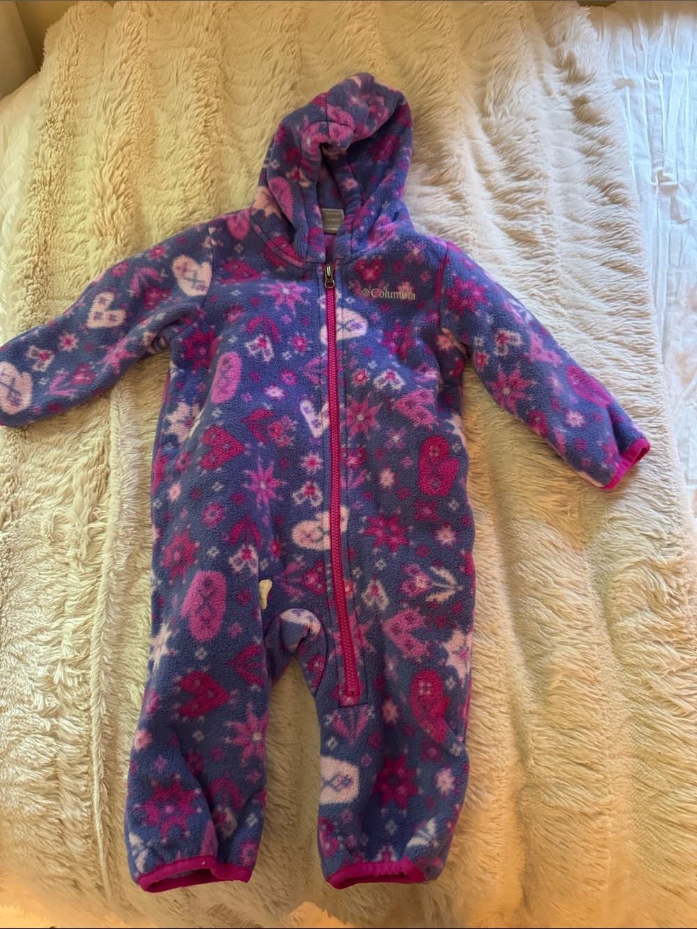 Columbia Purple and Pink Fleece Hooded One-Piece Footie